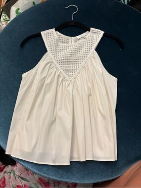 Milly Sleeveless Cream Lattice Yoke Top -